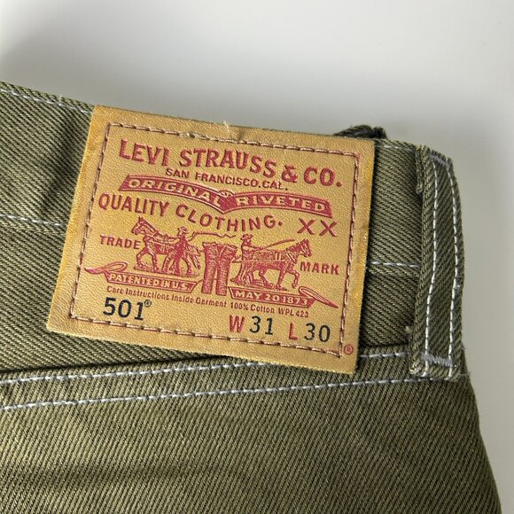 Levi's 501 Green Cotton Button Fly Straight Fit Denim Jeans Men's Size 31x30 - Picture 9 of 13